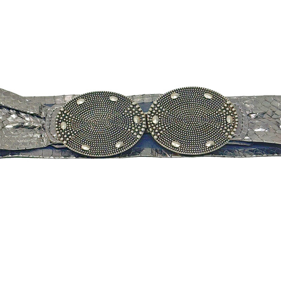 Vtg Morris Moskowitz Medium Belt Gunmetal Metallic Snakekin Nailhead Buckle main image 4
